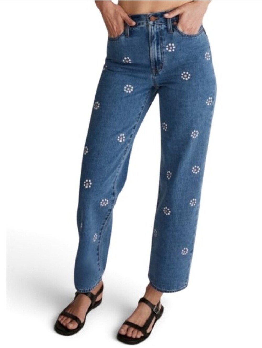 Madewell Perfect Vintage Wide Leg Crop Jeans Size 24 Blue Daisy Print High Rise